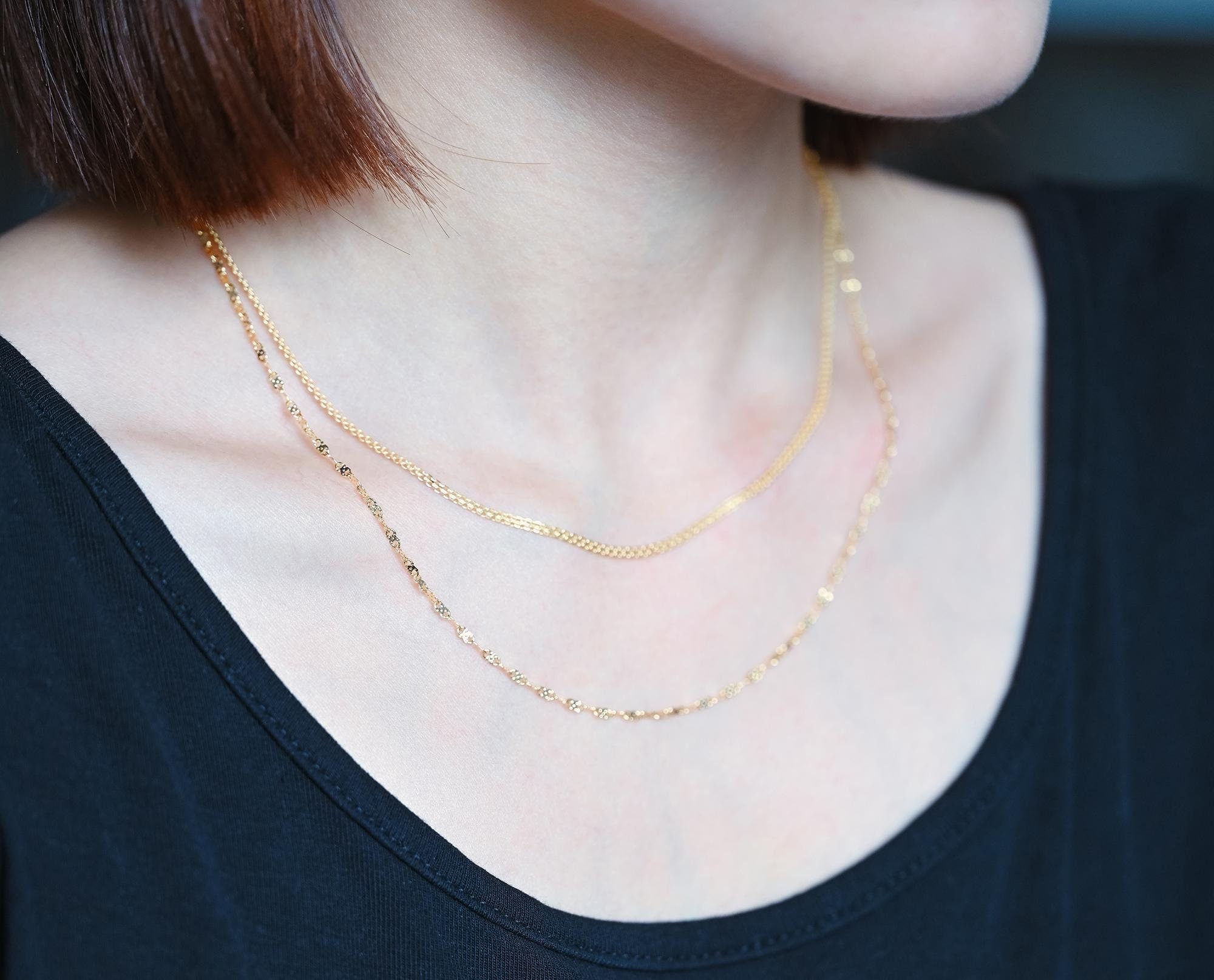 Sterling Silver Double Layer Necklace, Dainty Necklace, Layering Necklaces, Ready to Wear (CY-047)